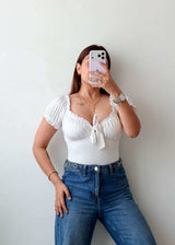 Size XS-S White Ruched Tie-Up Bodysuit