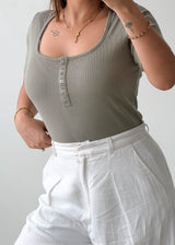 Size L Sage Henley Ribbed Bodysuit
