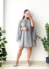 Size M-L, Pastel Floral Cape Sleeve Mini Dress