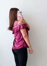 Size S-M Magenta Cold Shoulder Ruffle Top
