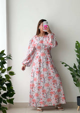 Size S-M, White & Pink Floral Maxi Dress