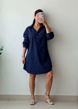 Size M-L Navy Cotton Shirt Dress