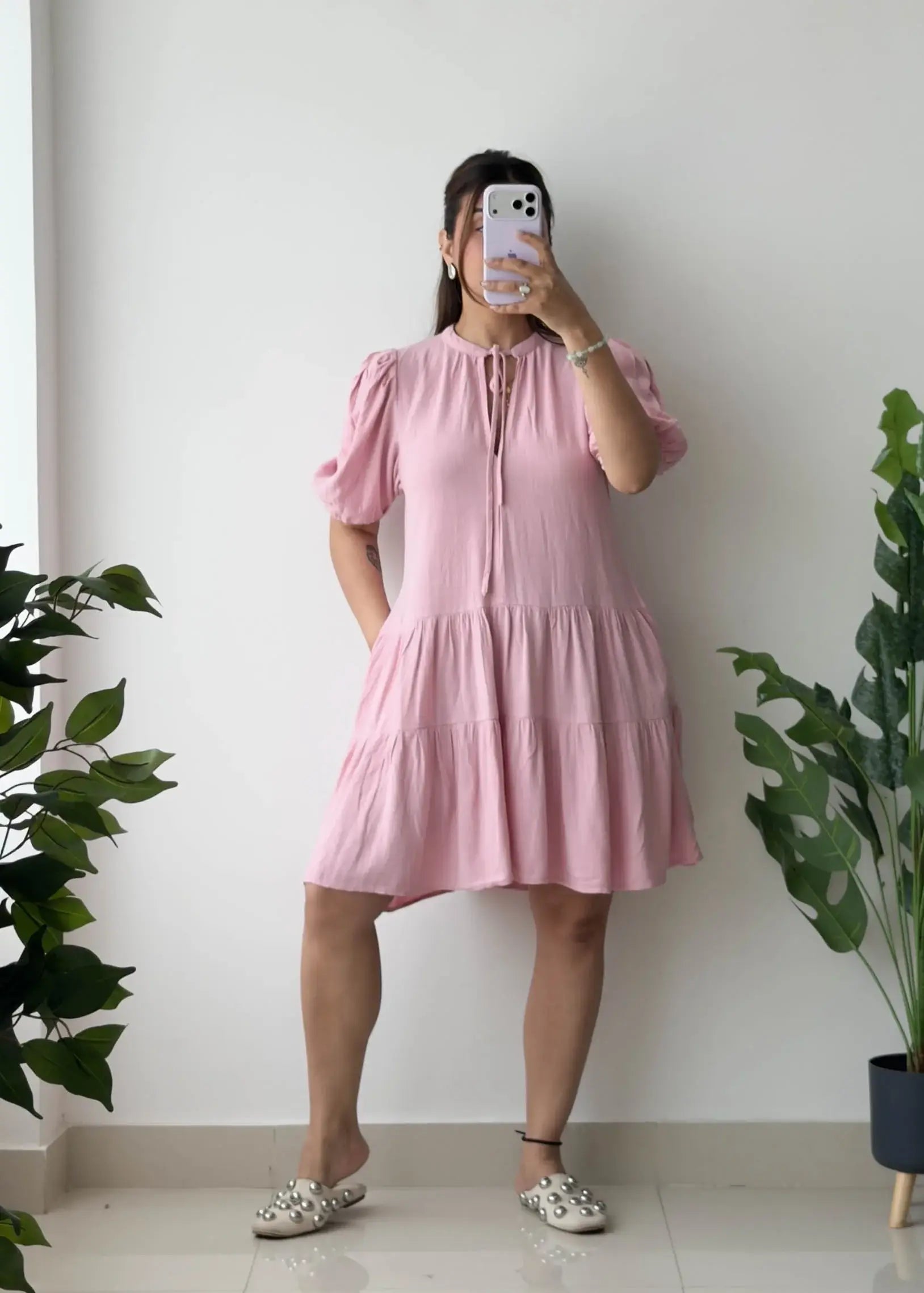 Size S-M, Pink Tiered Mini Dress