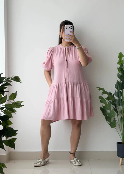 Size S-M, Pink Tiered Mini Dress