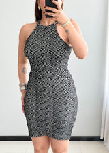 SIZE S-M,  Printed Ribbed Bodycon Dress