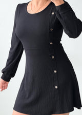 Size M-L Black Button-Detail Knit Mini Dress