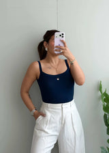 Size S-M, Navy Sleeveless Ribbed Tank Top - Closet by Payal