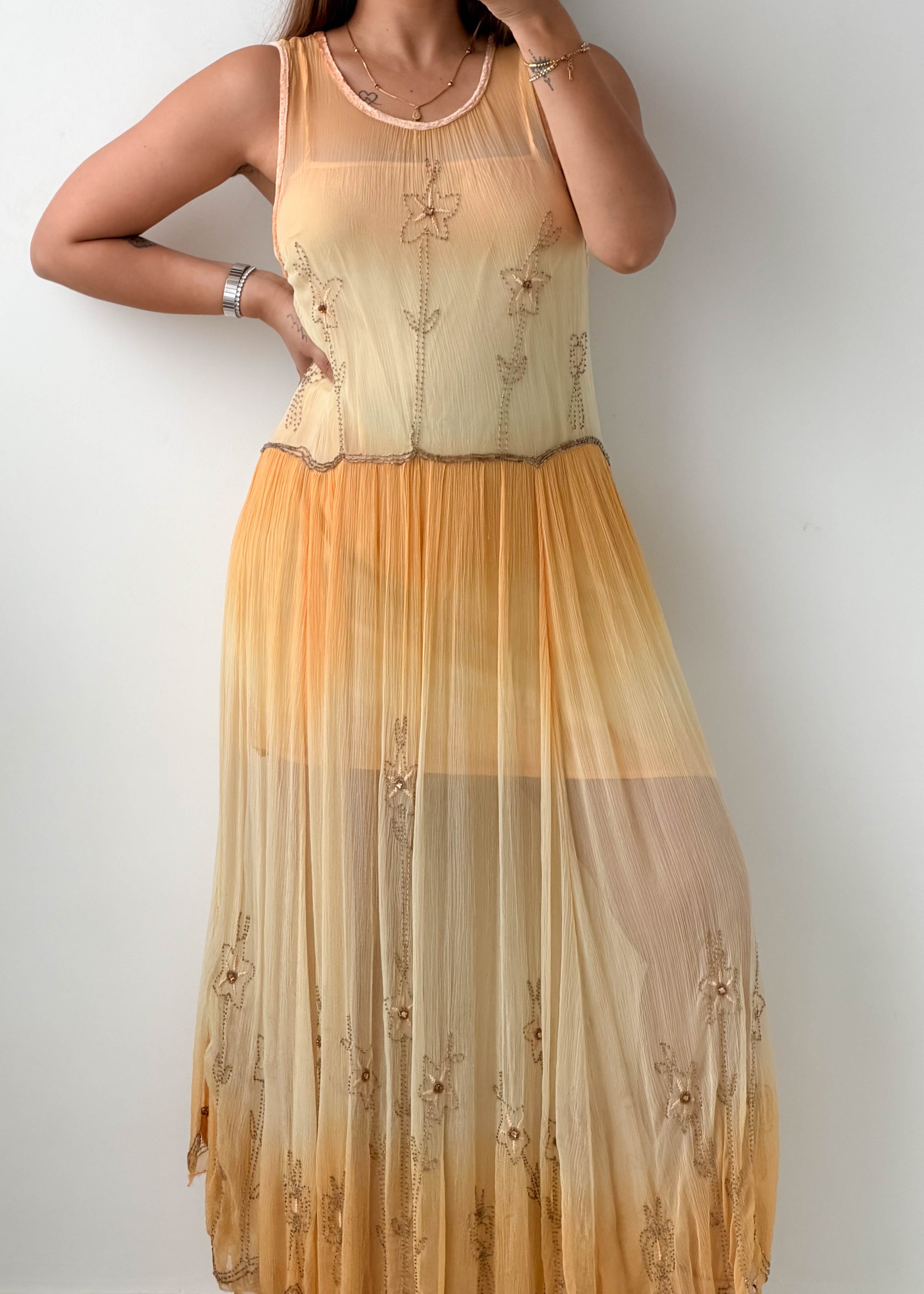Size M Yellow Embroidered Dress