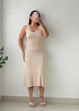 Size S-M Cream Striped Ribbed Midi Dress