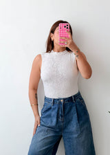 Size XS-S White Lace High Neck Bodysuit