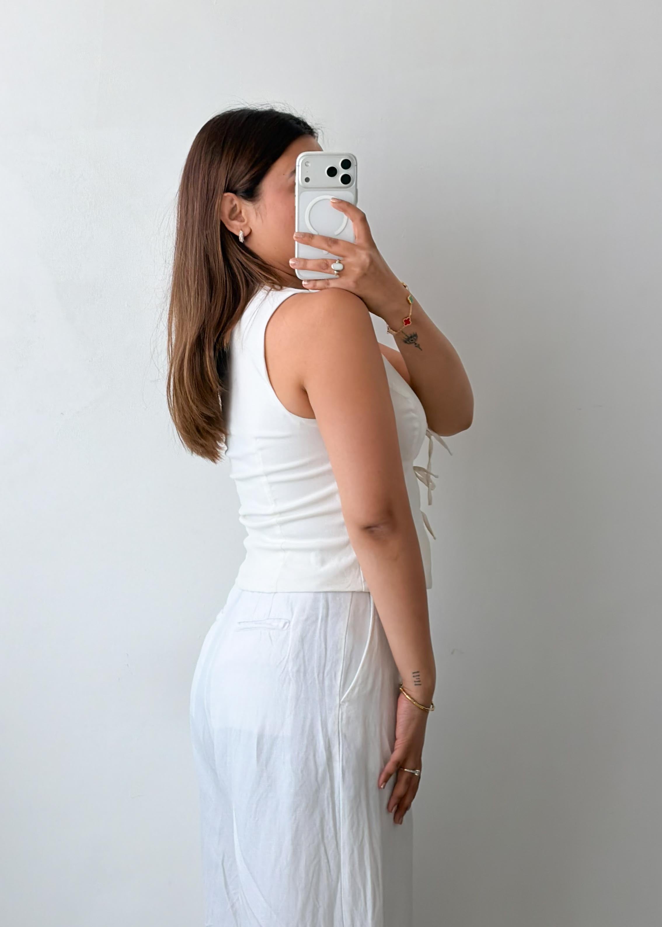 Size XS-S White Lace-Up Sleeveless Top