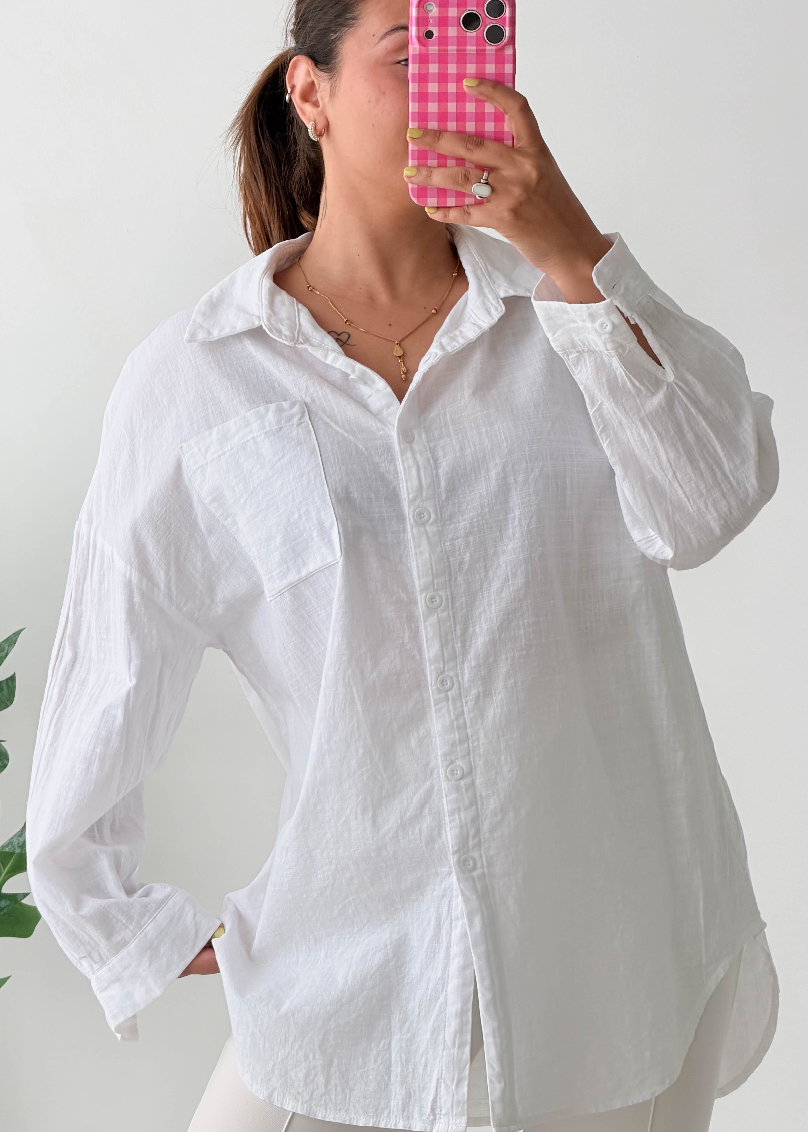 Size M-L White Oversized Cotton Shirt