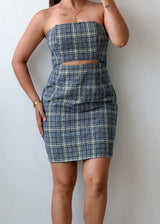 Size M Grey Plaid Cut-Out Mini Dress