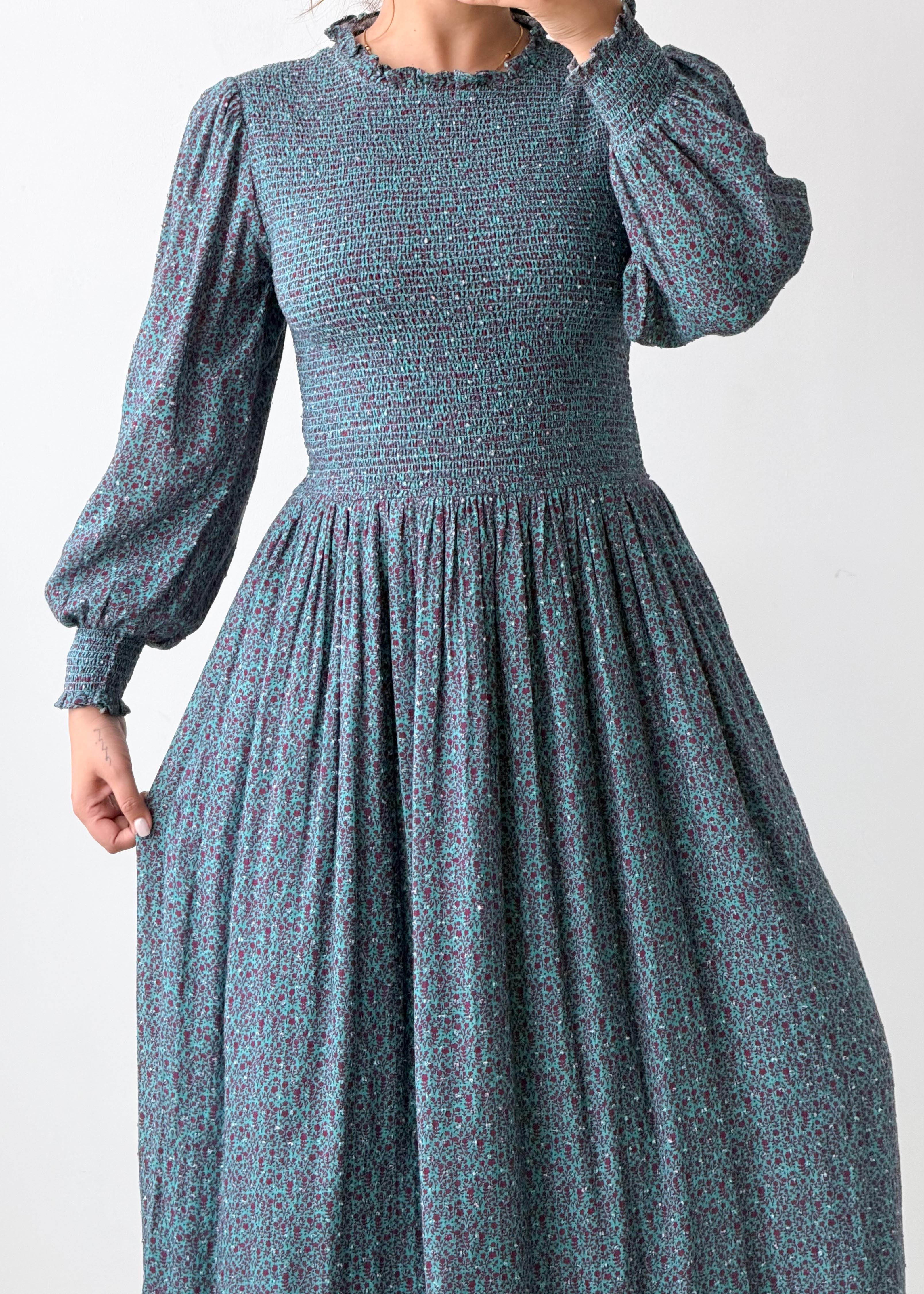 Size S-M Blue Printed Pleated Maxi Dress