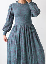 Size S-M Blue Printed Pleated Maxi Dress