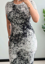 SIZE S-M, Abstract Marble Print Bodycon Midi Dress - Closet by Payal