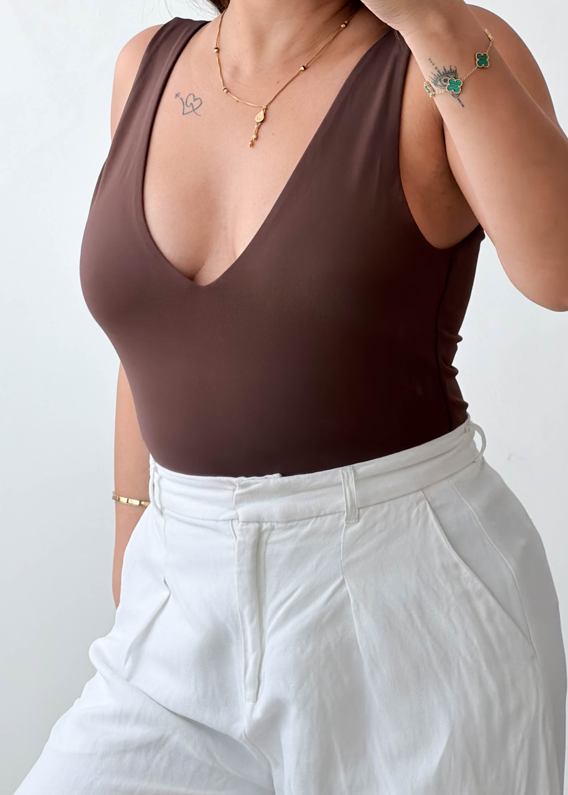 Size M Chocolate Deep V-Neck Bodysuit
