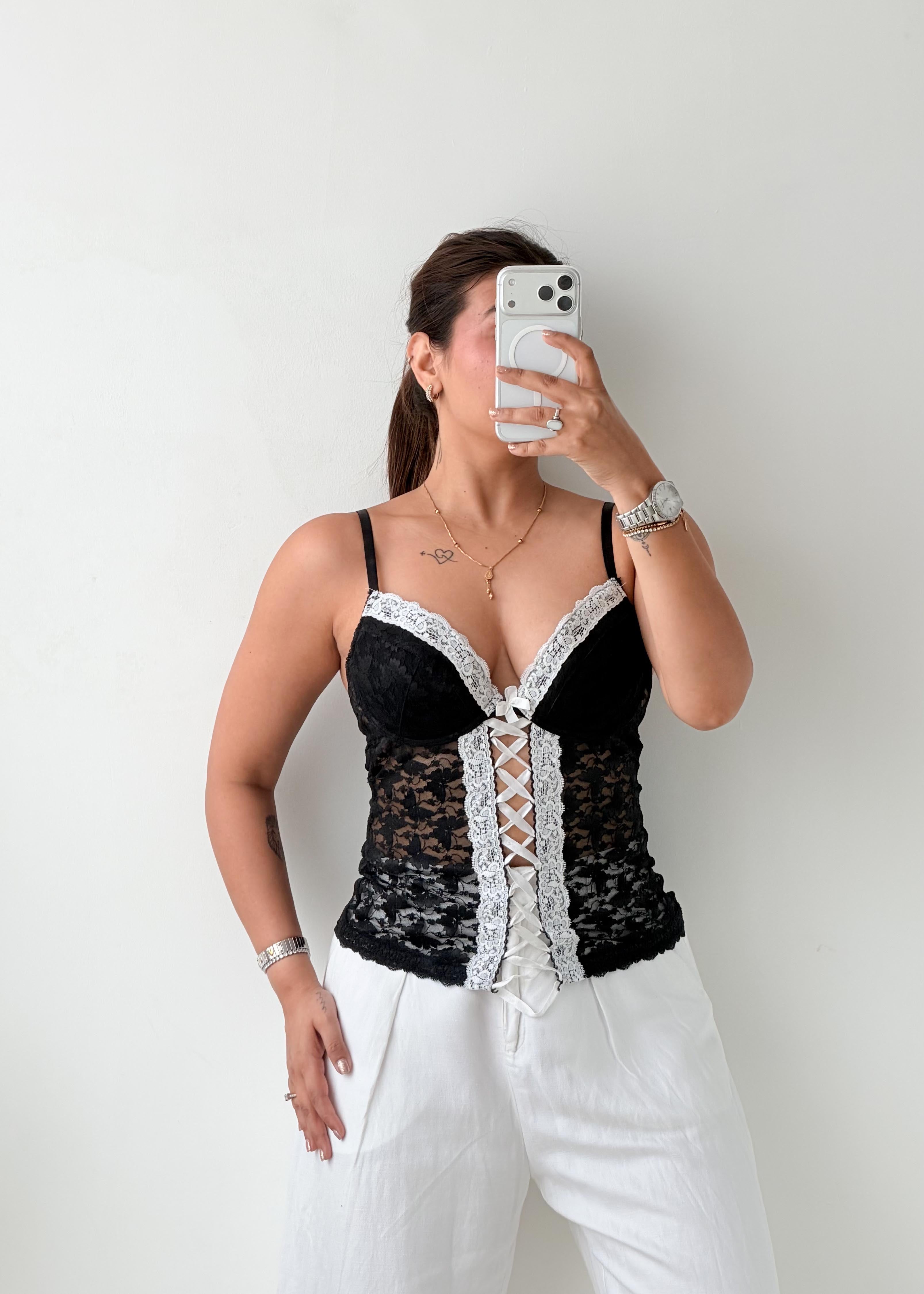 Size M Black Lace Corset Top