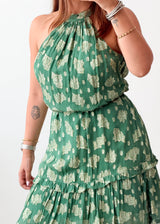 Size M-L Green Floral Halter Mini Dress