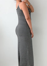 Size M-L Black & White Striped Midi Dress