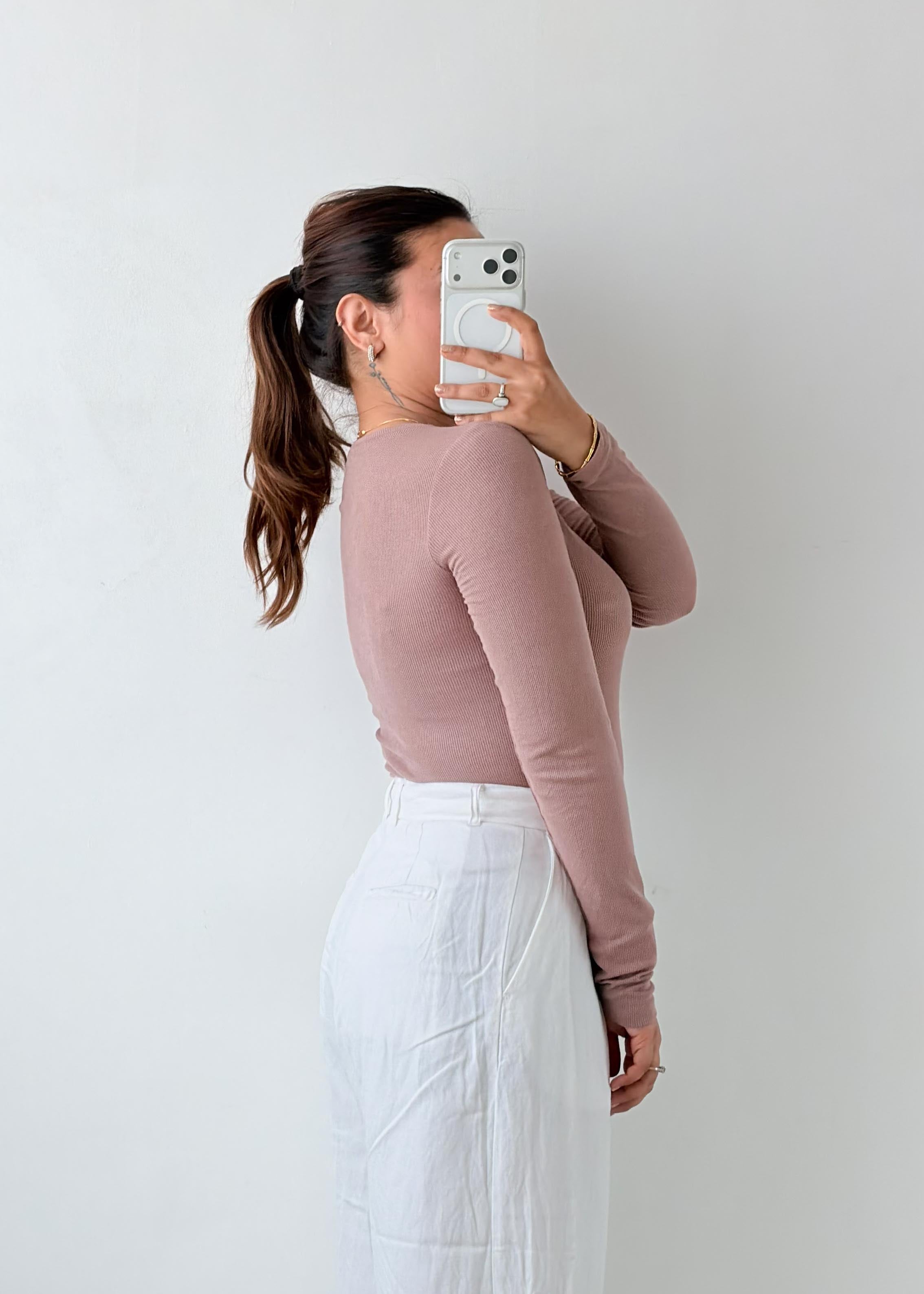 Size M-L Mauve Crew Neck Bodysuit