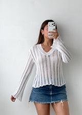 Size S-M White Sheer Ribbed Knit Top