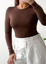 Size S, Chocolate Brown Crew Neck Bodysuit
