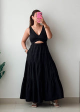 Size XS-S Black Cut-Out Tiered Maxi Dress