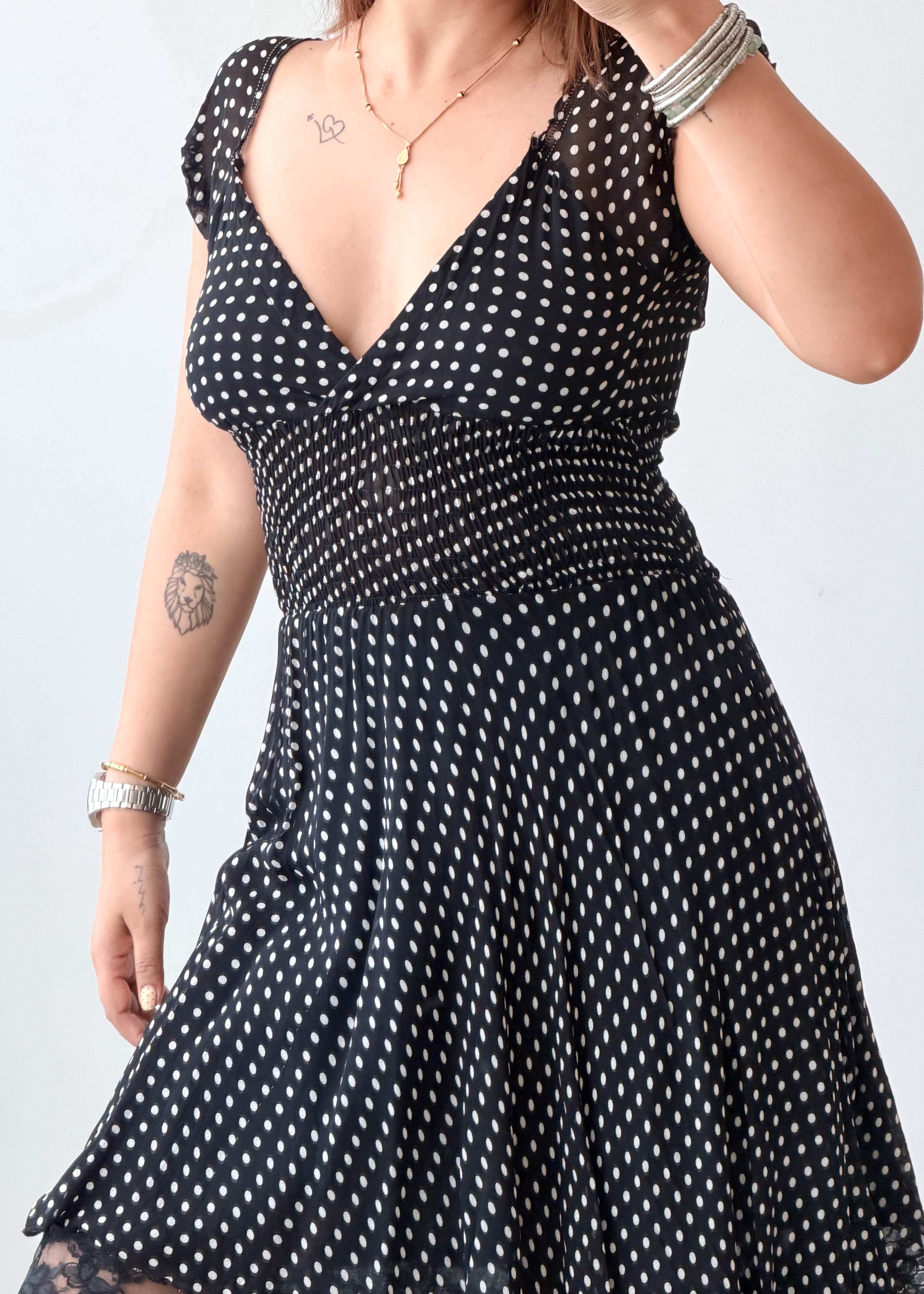 Size XS-S Black Polka Dot Cotton Fit & Flare Dress