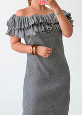 Size S-M Grey Off-Shoulder Ribbed Midi Dress