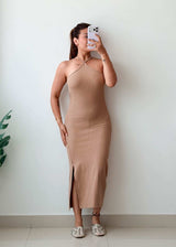 Size S-M Beige Halter Midi Dress