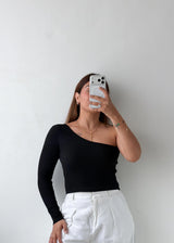 Size M-L Black One Shoulder Ribbed Top