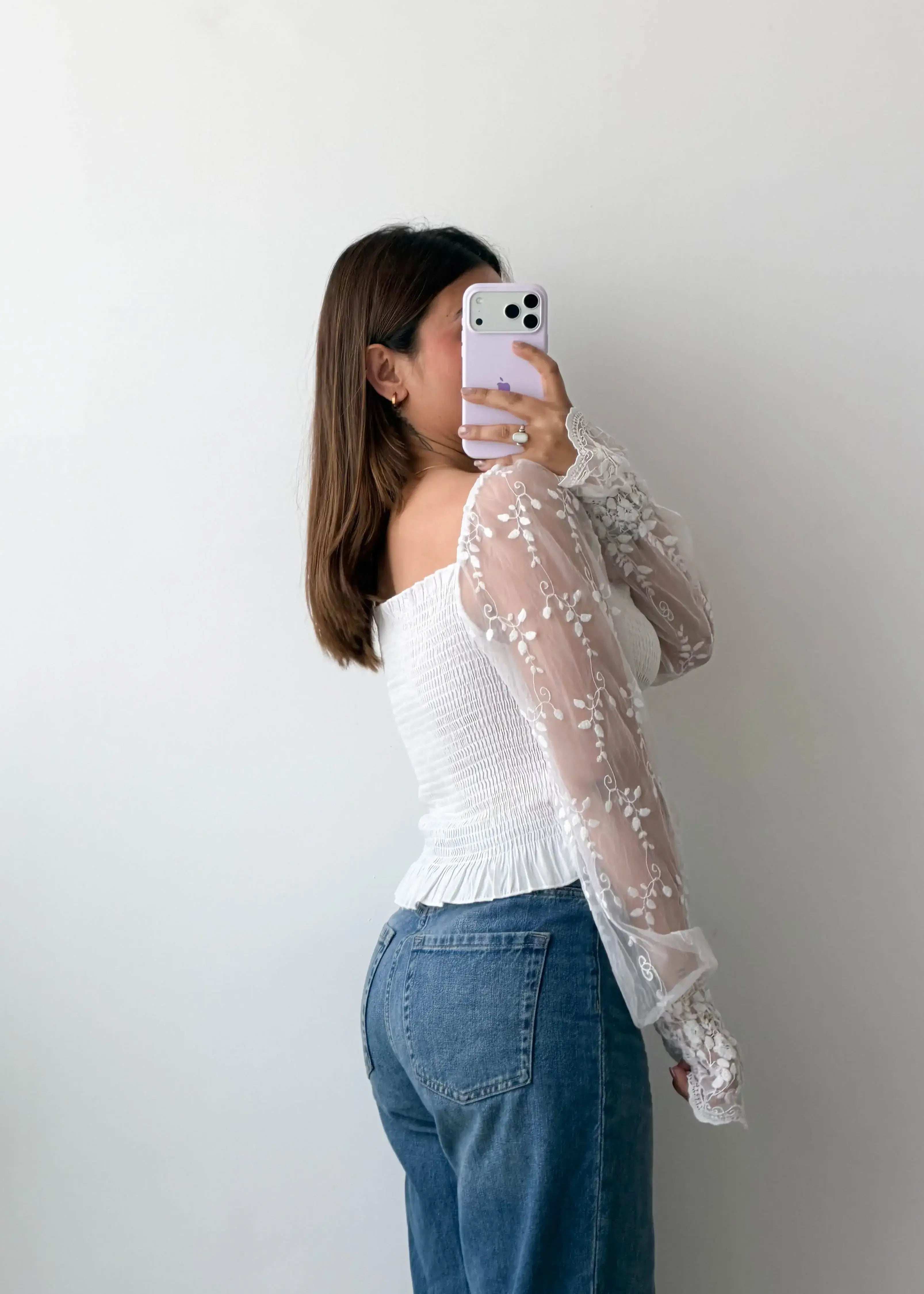 Size M-L White Smocked Lace Top