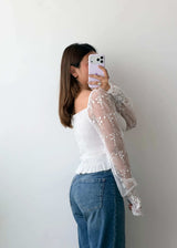 Size M-L White Smocked Lace Top