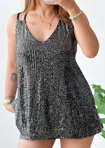 Size 2XL-3XL, Black Sequin Flow Top