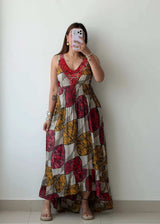 Size M, Multicolor Printed Maxi Dress