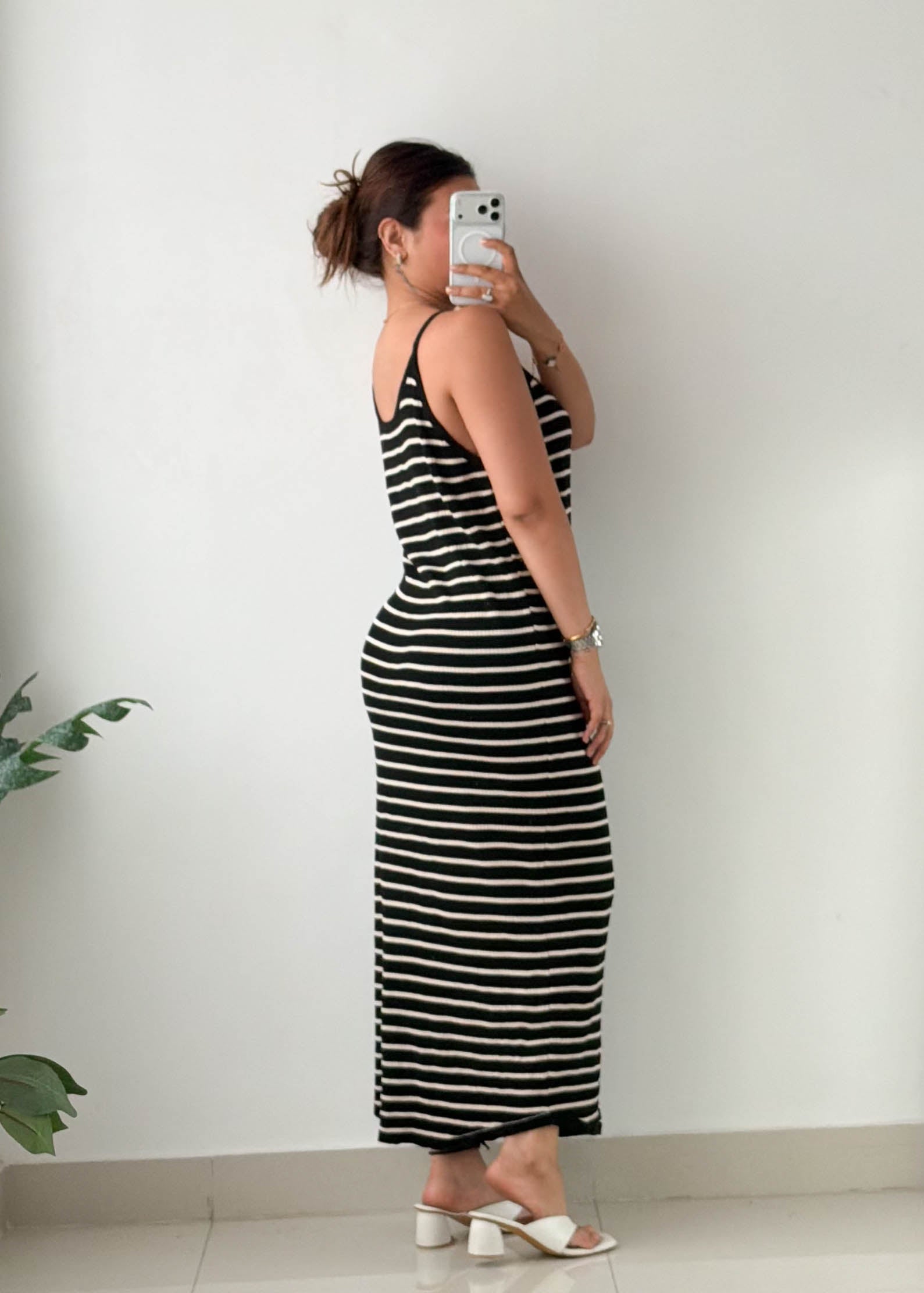 Size XL-2XL Black Striped Ribbed Knit Maxi Dress