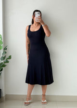 Size S-M Navy Blue Ribbed Fit & Flare Midi Dress