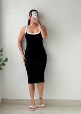 Size M-L Black & White Contrast Knit Midi Dress