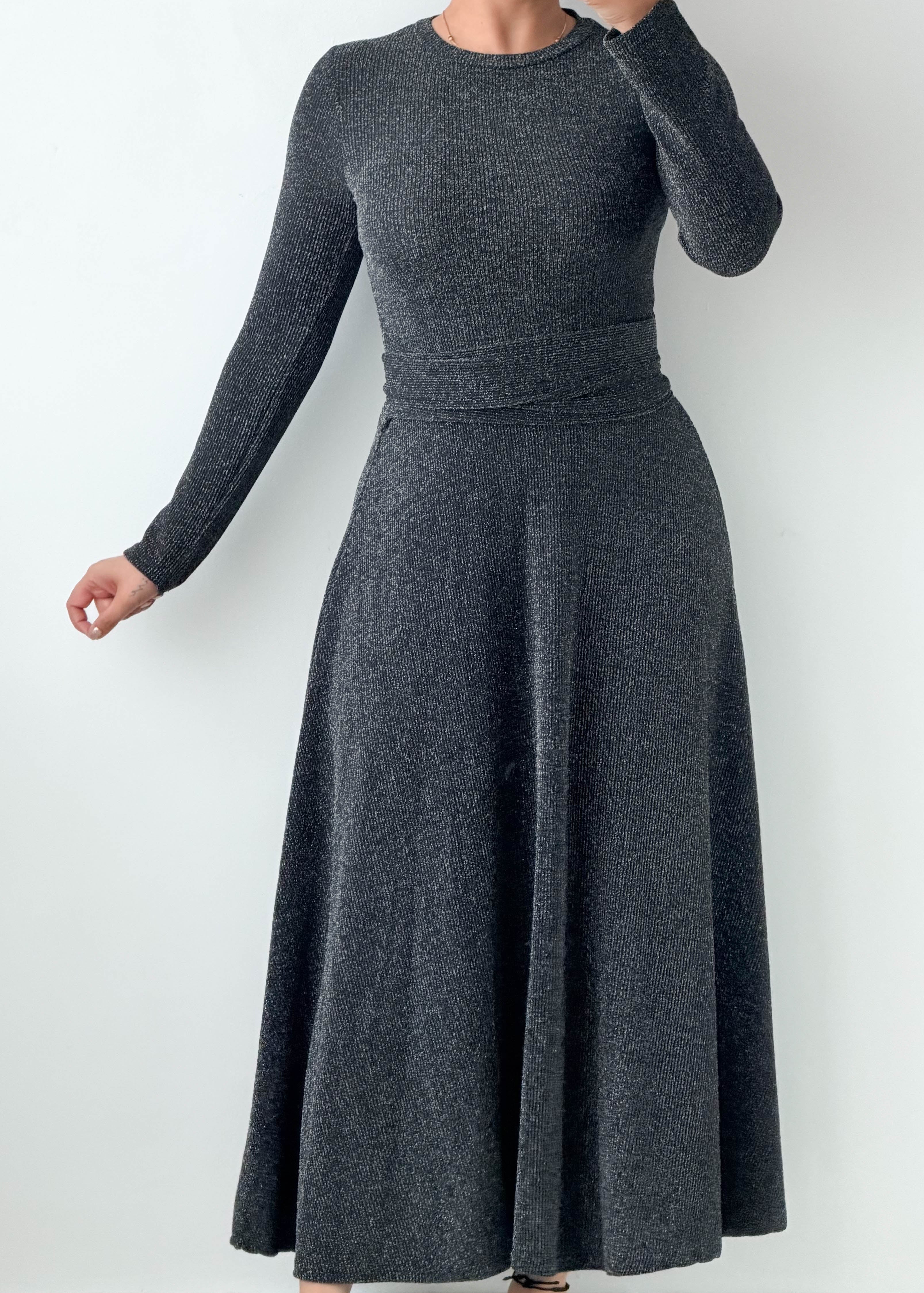 Size S-M Charcoal Heather Fit & Flare Maxi Dress