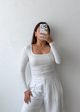 Size S-M White Textured Square Neck Top