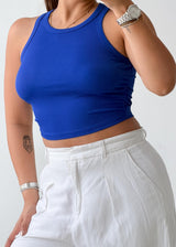 Size S-M Royal Blue High Neck Crop Top