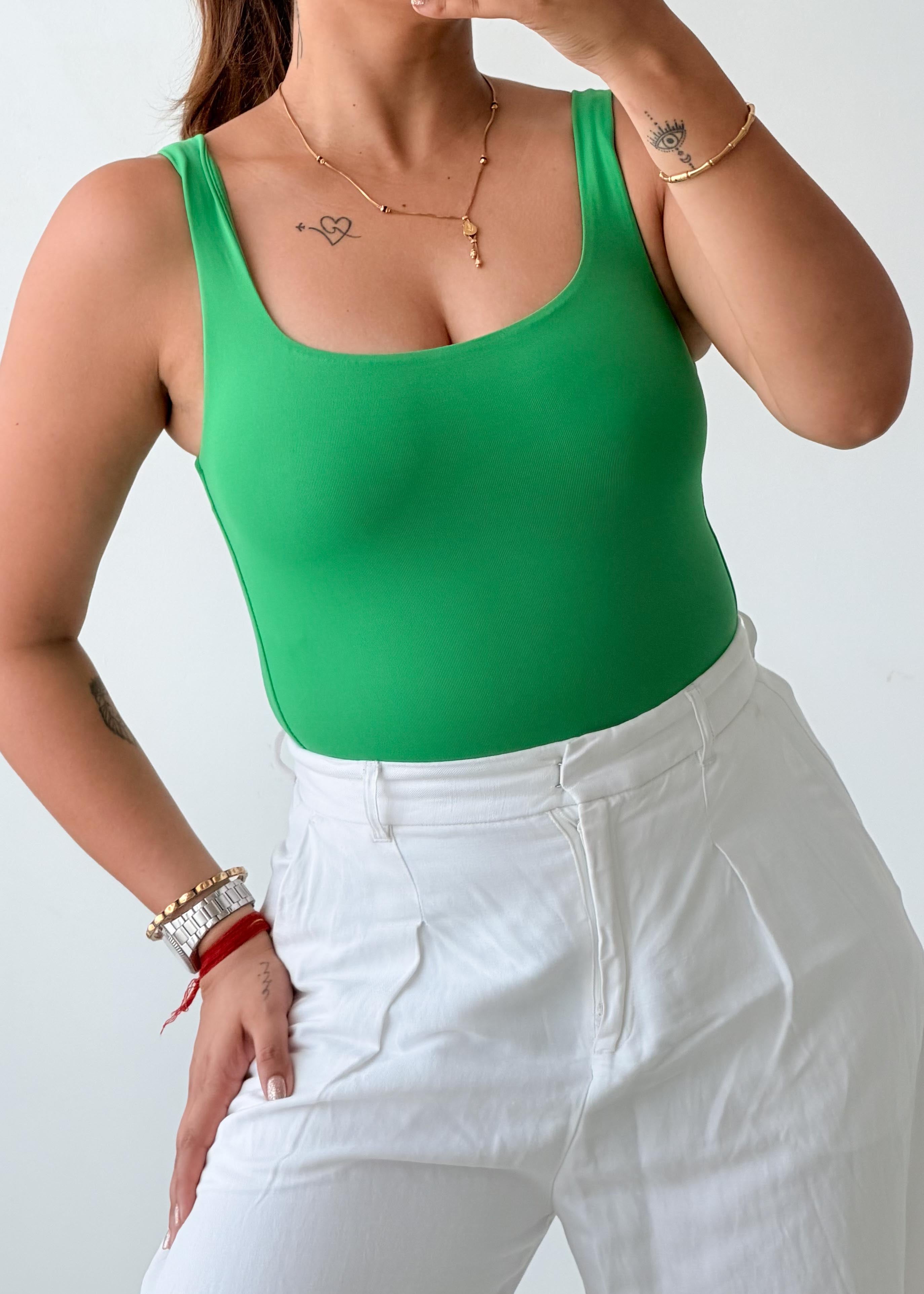 Size XS Bright Green Square Neck Bodysuit