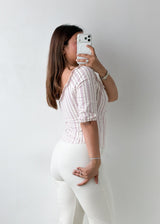 Size S-M Pink Striped Lace-Up Peasant Top