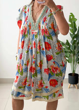 Size M-L, Floral Smocked Mini Dress