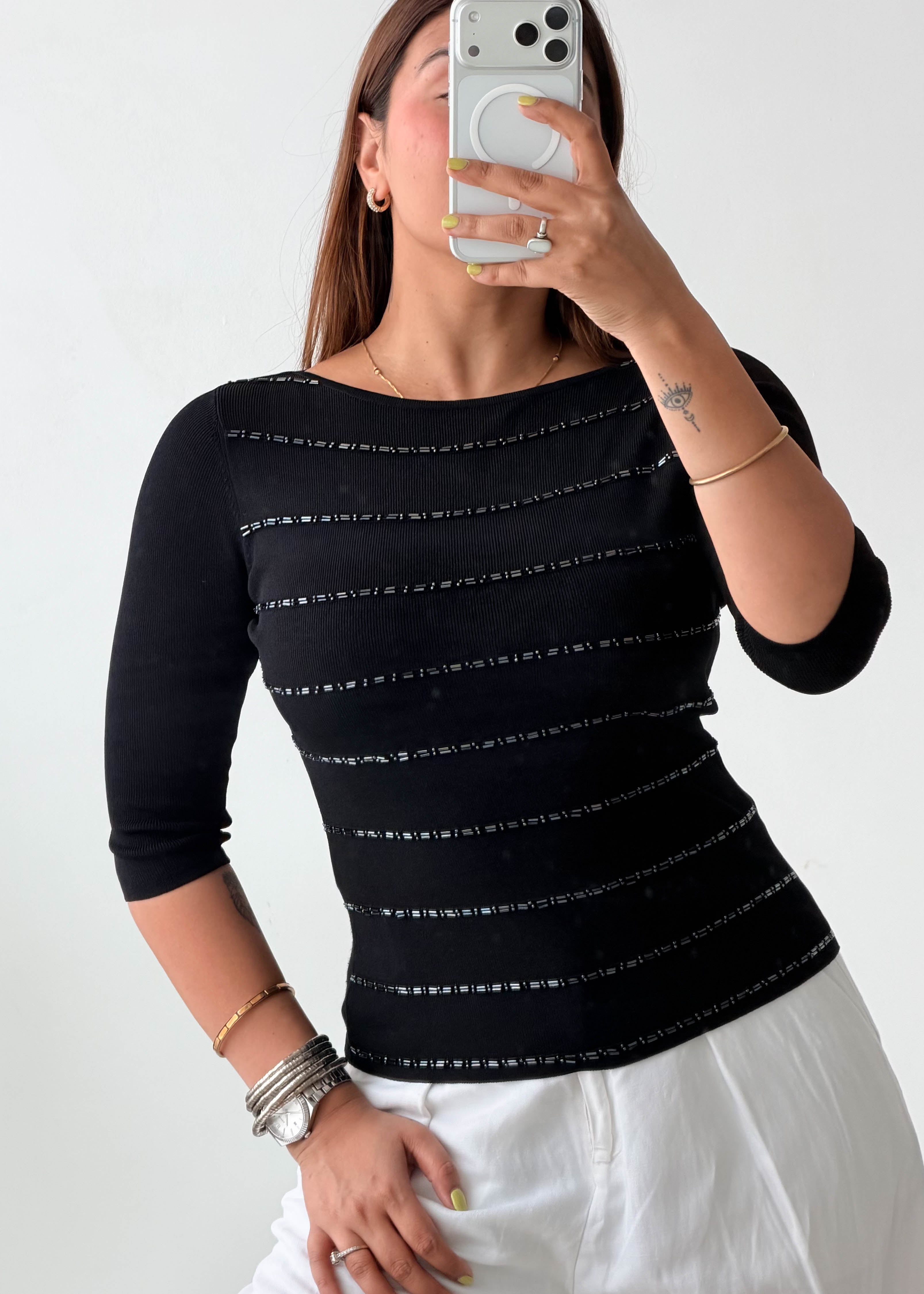 Size S-M Black Stripe Knit Top