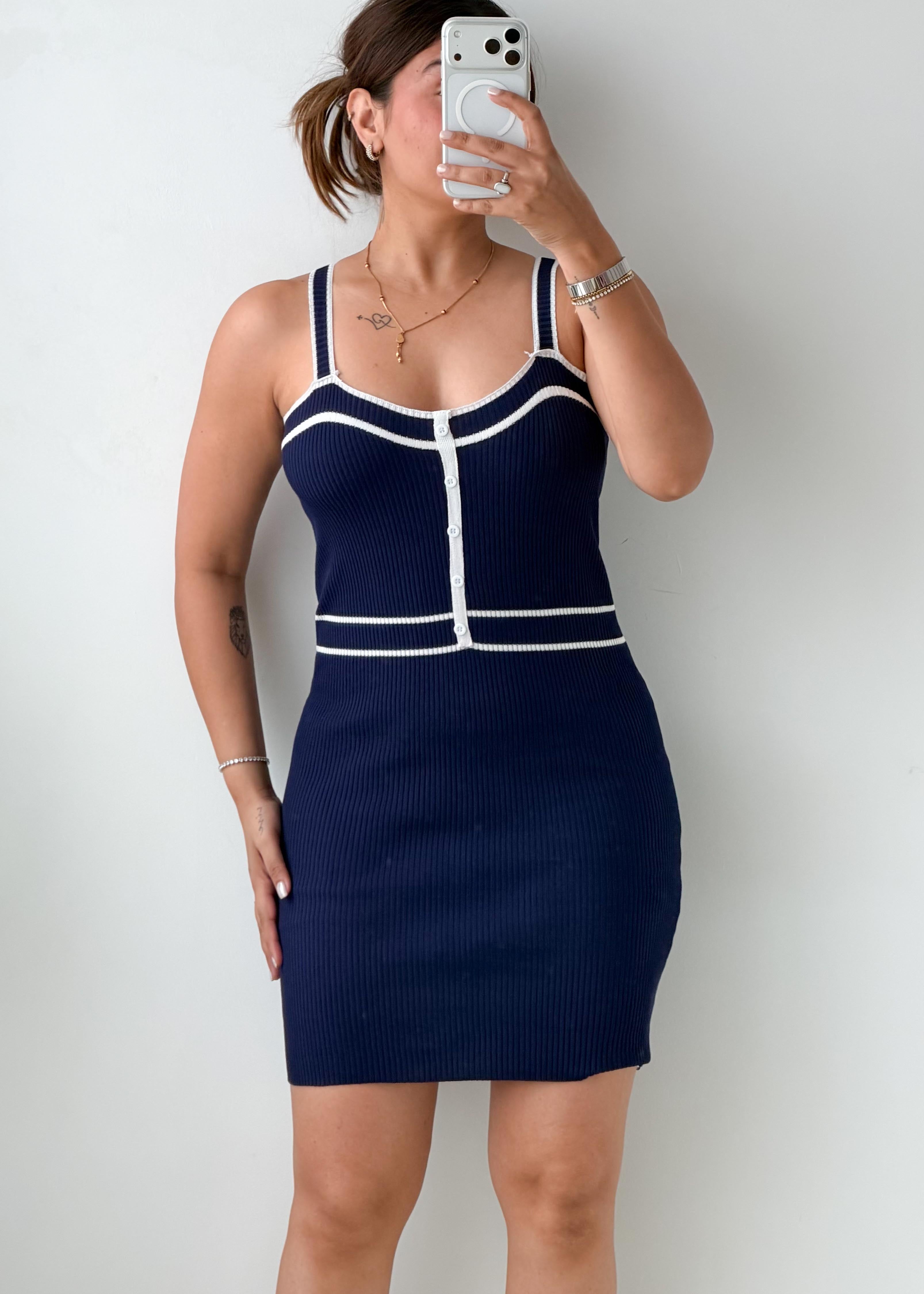 Size S-M Navy Contrast Trim Mini Dress