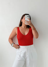 Size M-L Red Ribbed Tank Top