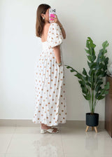 Size M-L, White Gold Print Maxi Dress