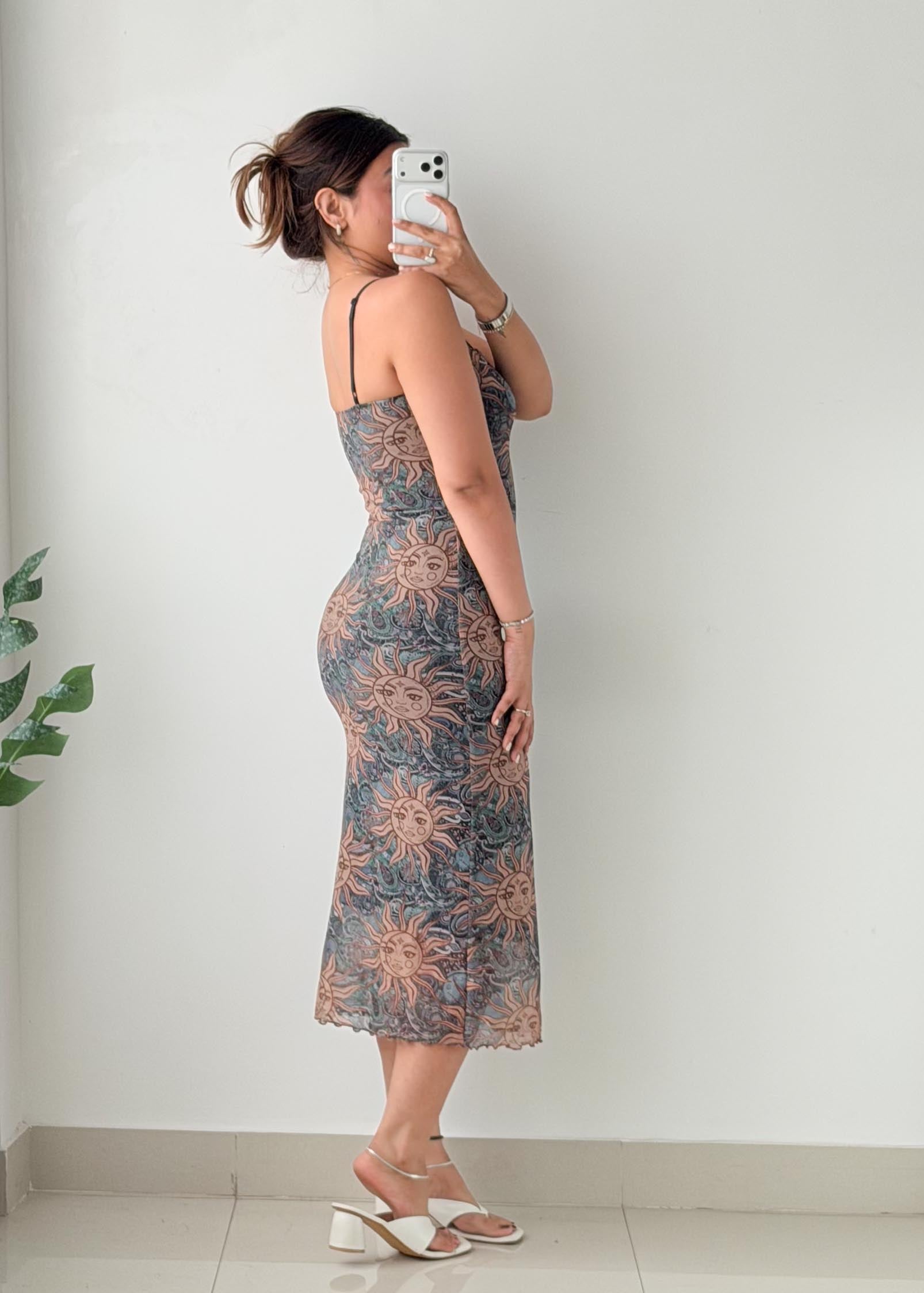 Size S-M Printed Bodycon Midi Dress